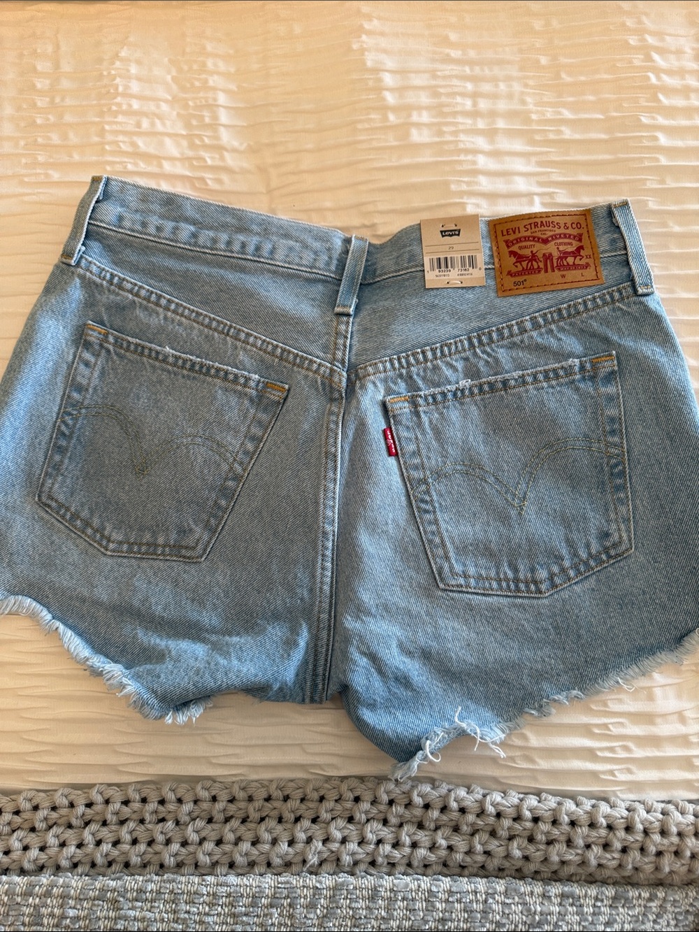 Levi's Light Blue Distressed 501 Jean Shorts - Picture 3 of 4